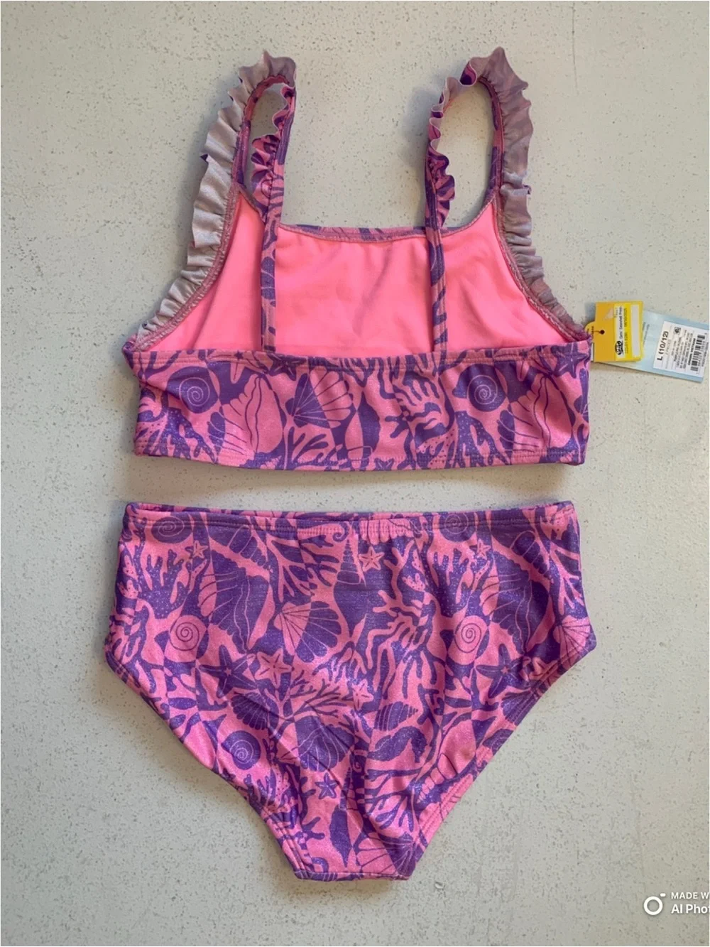 Cat & Jack Girl’s Large Pink & Purple Bikini Set + Coverup Shorts NWT Beach